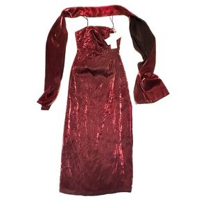 Deadstock Vintage Y2K Macy’s Burgundy Beaded Satin Prom Dress Evening Gown NWT